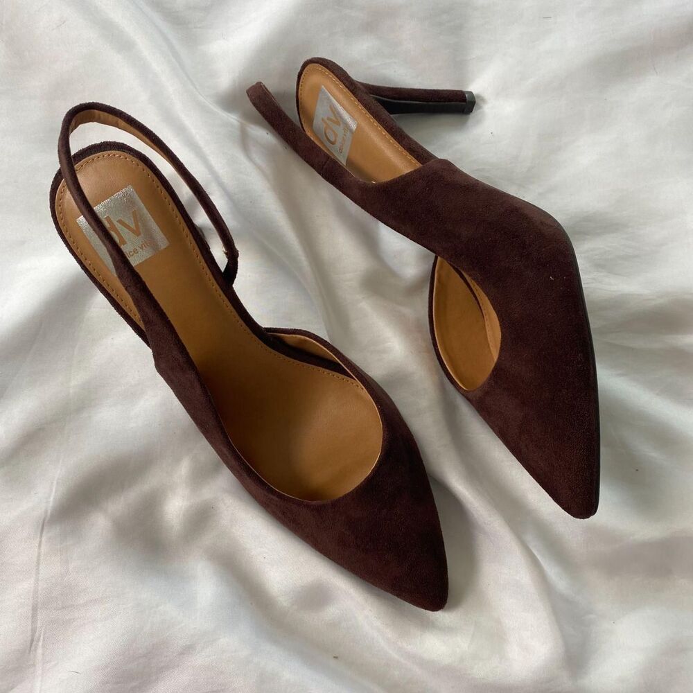 DV by Dolce Vita NEW Ellba Heels Dark Brown Stiletto Slingbacks US 9